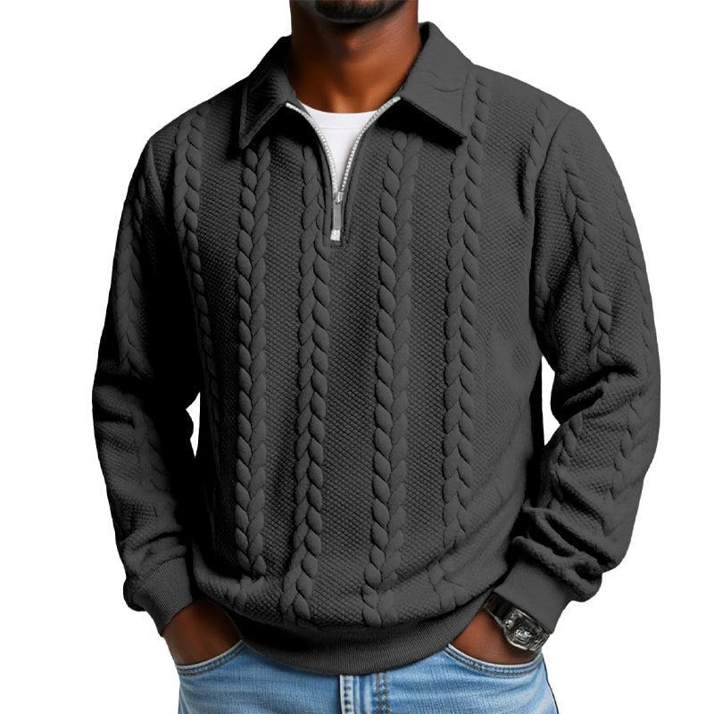 🎉 Neujahrsgeschenk – 50% RABATT!👕Klassischer Zopfmuster-Herrenpullover mit Halbreißverschluss: Reverskragen & Weiches Material – Zeitlos lässig für jeden Anlass!