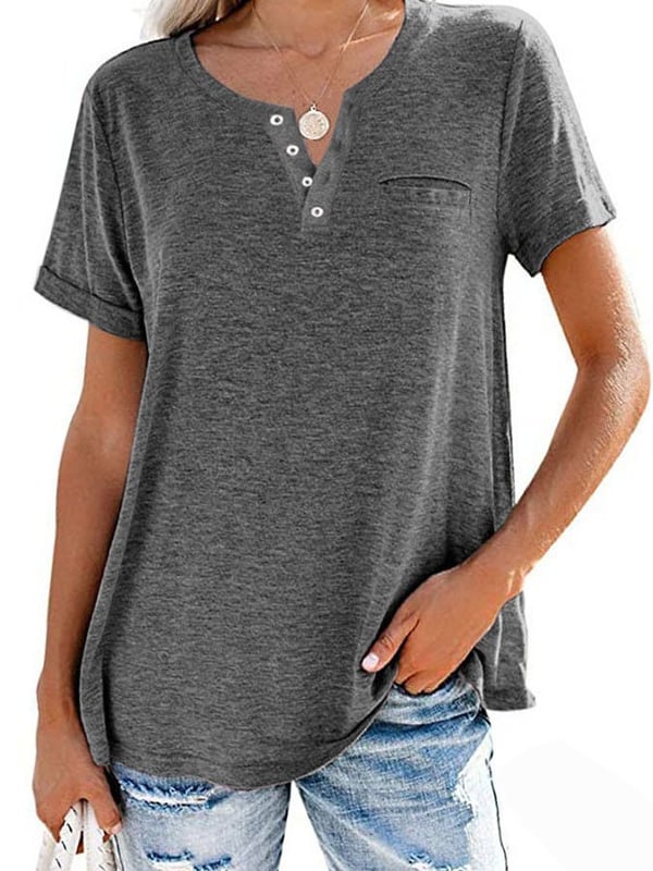 🔥Modische feste Farbe Tasche Kurzarm T-Shirt（Kaufen Sie 2 Versandkostenfrei）