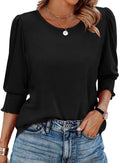 🌞Frühlingserwachen: 50% Rabatt!💝Elegante Business-Bluse mit 3/4-Arm & Smock-Bündchen – Bequem & Knitterfrei