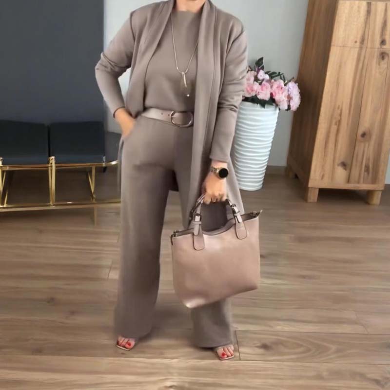 Elegantes 3-teiliges Set aus Longline-Cardigan, Top und Hose