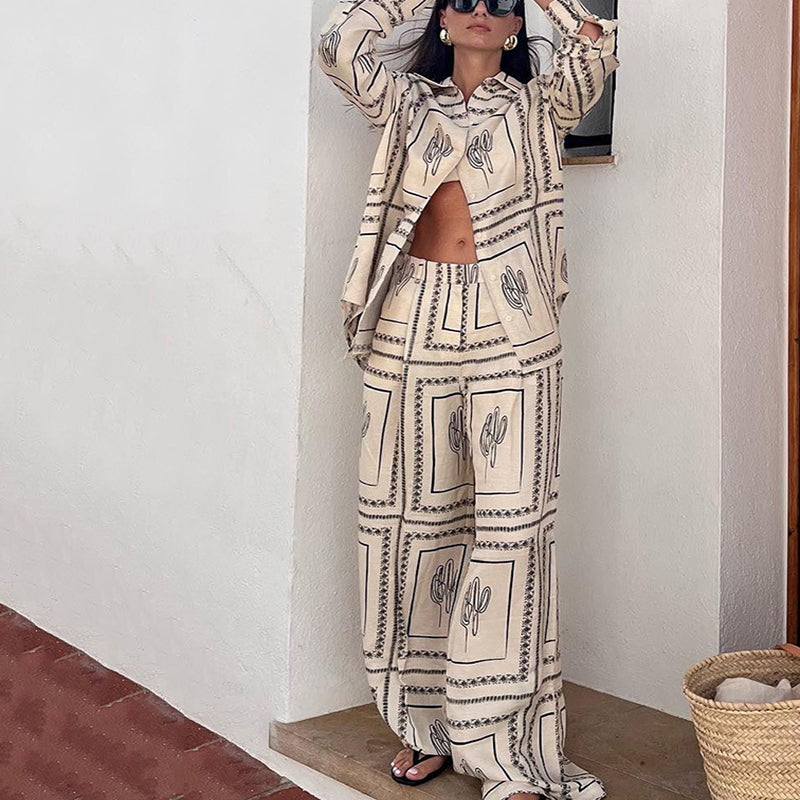🔥40% Rabatt🔥Geometrisches Set für Damen - Shirt und Hose mit weitem Bein