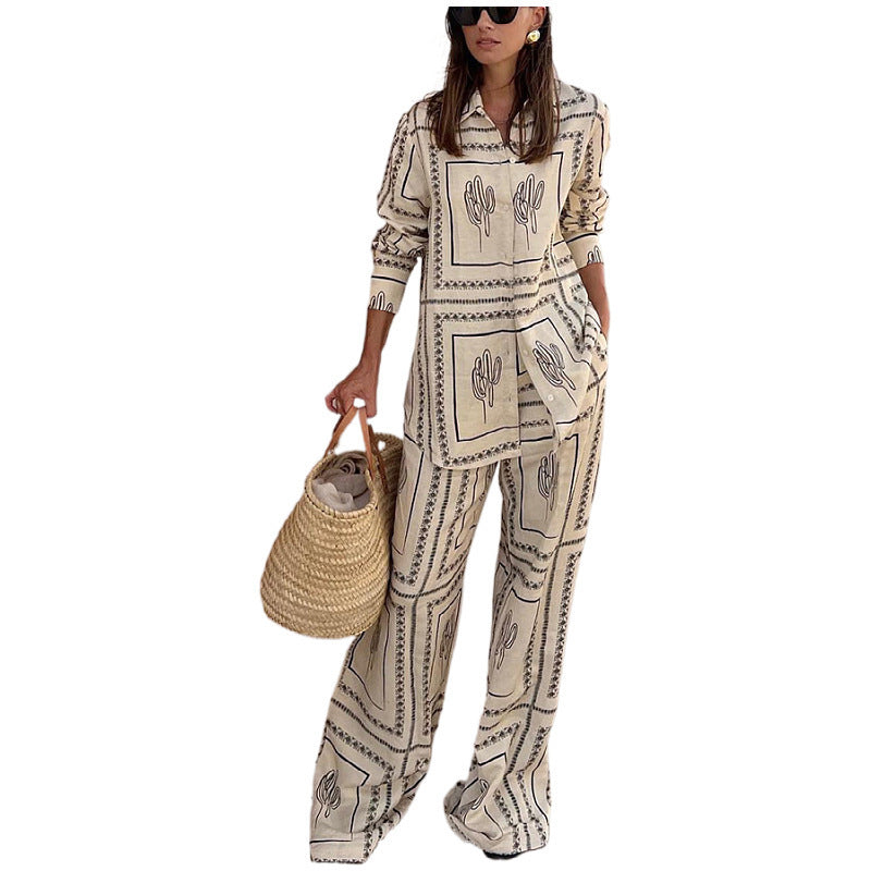🔥40% Rabatt🔥Geometrisches Set für Damen - Shirt und Hose mit weitem Bein