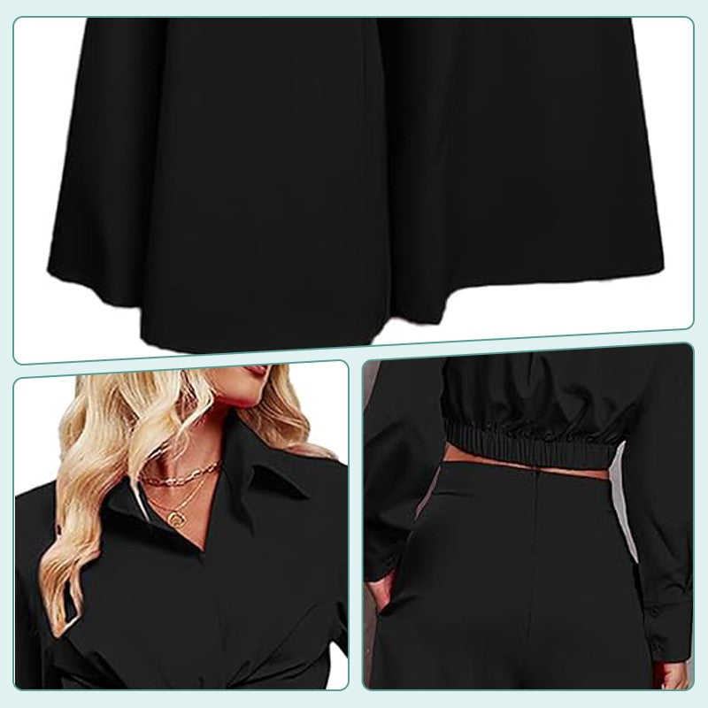 Elegantes zweiteiliges Set: langärmliges Oberteil mit Bündchen und Hose mit hoher Taille