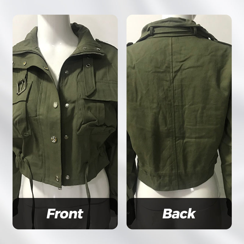 🌞Frühlingserwachen: 50% Rabatt!🎉Urban Utility Kurzjacke "Military Chic" – Mit Stehkragen & verstellbarem Kordelzug