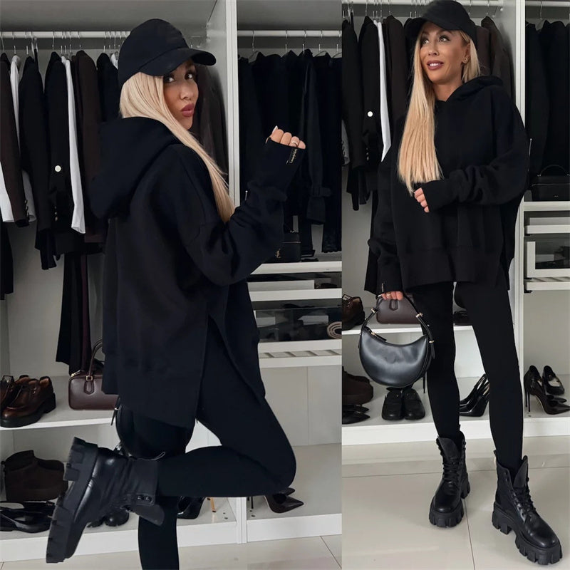 🎅Weihnachtsvorverkauf🎁 Oversize-Hoodie und Leggings-Set für Damen