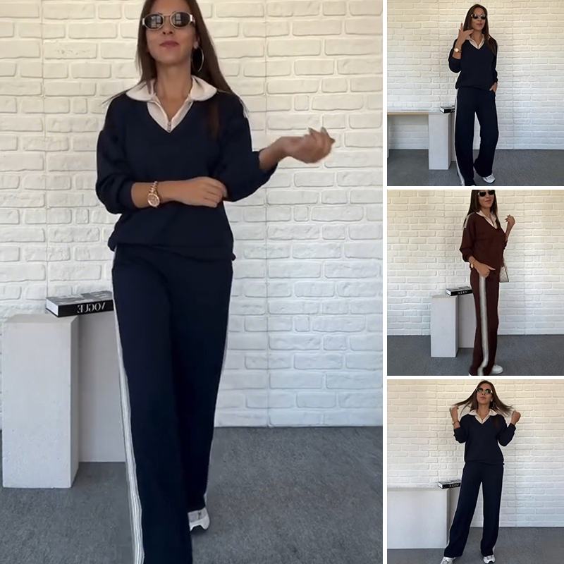 Damen-Set mit Langarm-Reversbluse und Hose