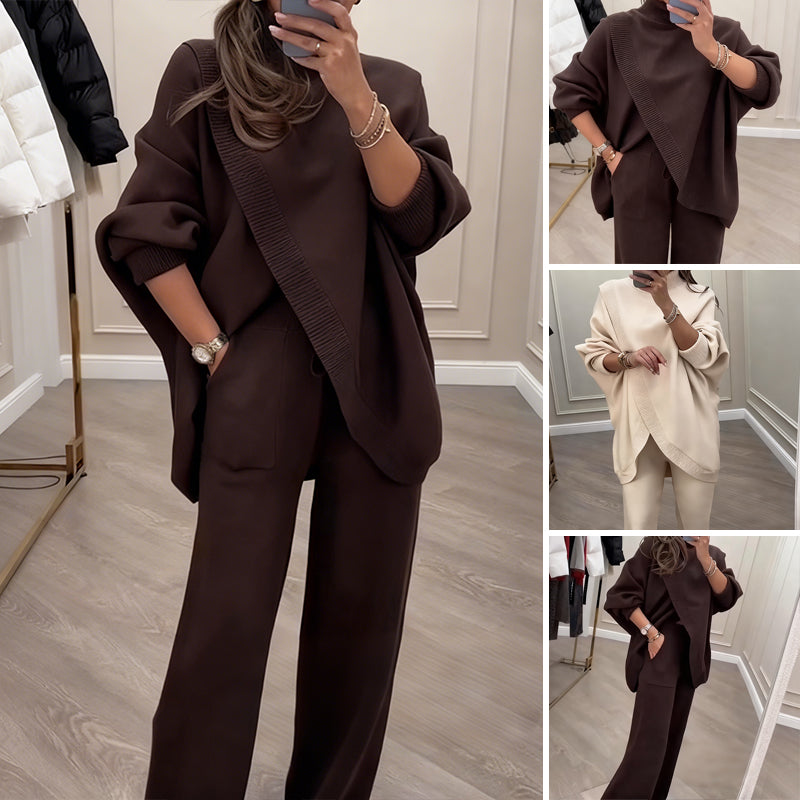 💘 Valentinstagsangebot: 50% Rabatt! 🧶 Damen-Oversize-Set: Asymmetrischer Pullover + Hose – weich, lässig & stylisch für jeden Tag