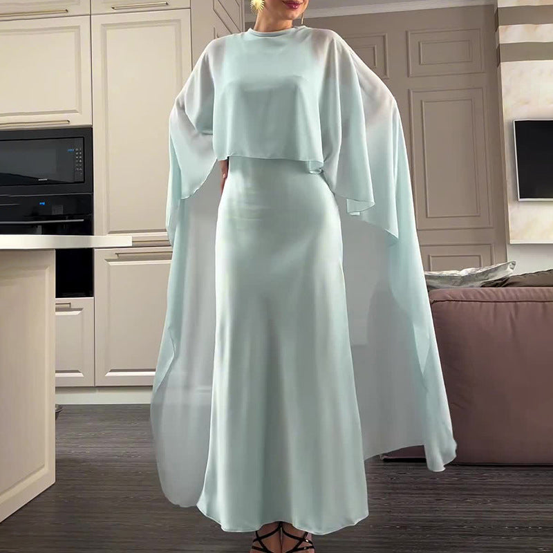 🌞Frühlingserwachen: 50% Rabatt!✨Elegantes Damen Cape-Kleid & Schal-Set – Fließendes Design, Zweiteilig & Vielseitig für Fest & Gala