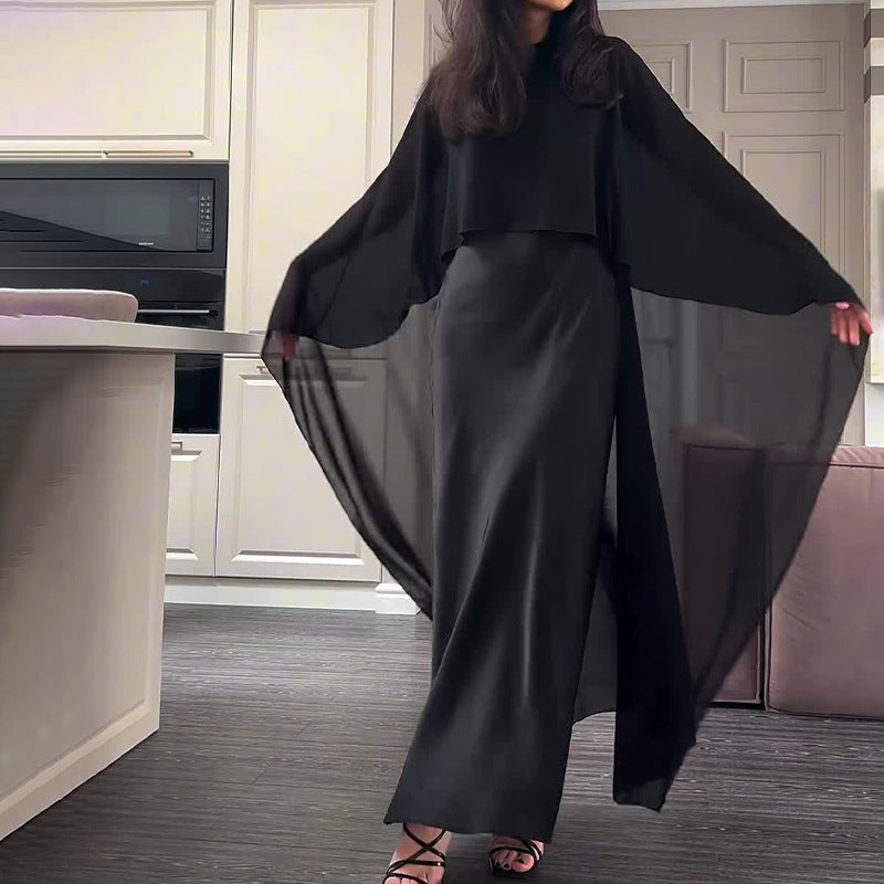 🌞Frühlingserwachen: 50% Rabatt!✨Elegantes Damen Cape-Kleid & Schal-Set – Fließendes Design, Zweiteilig & Vielseitig für Fest & Gala