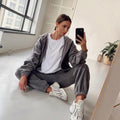 🌞Frühlingserwachen: 50% Rabatt!👖 Damen 2-Teilig Fleece Set – Leicht & Frisch für Frühling – Kapuzenjacke & Jogginghose, Lässiger Stil für jeden Tag