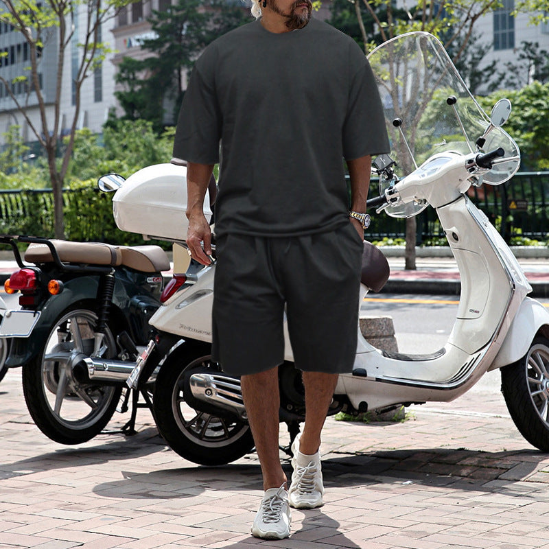 🌞Frühlingserwachen: 50% Rabatt!💎2-Teiler Herren Urban Set: Oversized Kurzarm-Sweatshirt & Shorts mit Raw-Edges