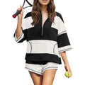 🌞Frühlingserwachen: 50% Rabatt!💎Tennis-Core 2.0: Gestreiftes Half-Zip Set für Damen – Sportlicher Chic & Relax-Fit