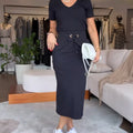 🌞Frühlingserwachen: 50% Rabatt!🎉Zeitlose Eleganz: V-Ausschnitt Top & Rock Set – Knitterfrei & Vielseitig